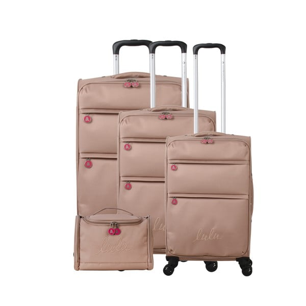Комплект от 3 бежови багажа на 4 колела и козметичен куфар Lulucastagnette Bella - LULUCASTAGNETTE