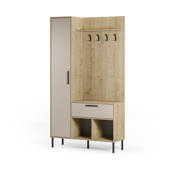 Кремаво-естествен комплект за коридор от декор от дъб  108x195x35 cm Heidy – Marckeric-image-2