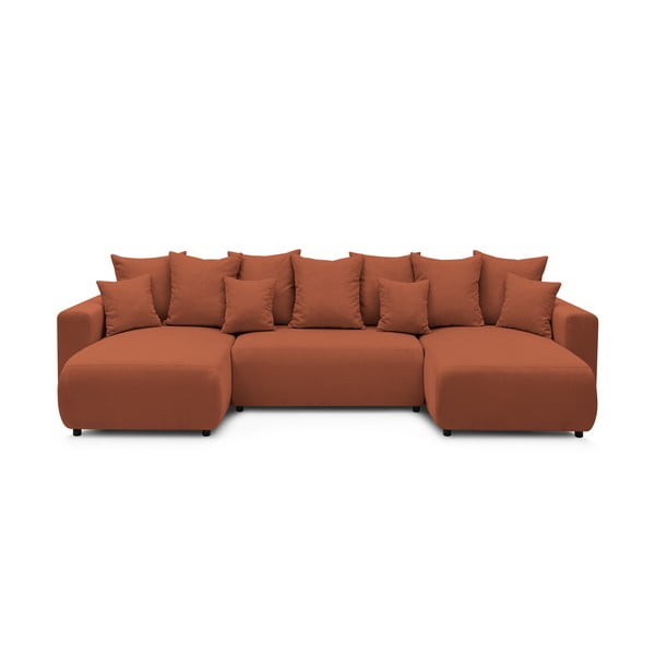 Велурен U-образен разтегателен диван в цвят теракота Envy - Bobochic Paris
