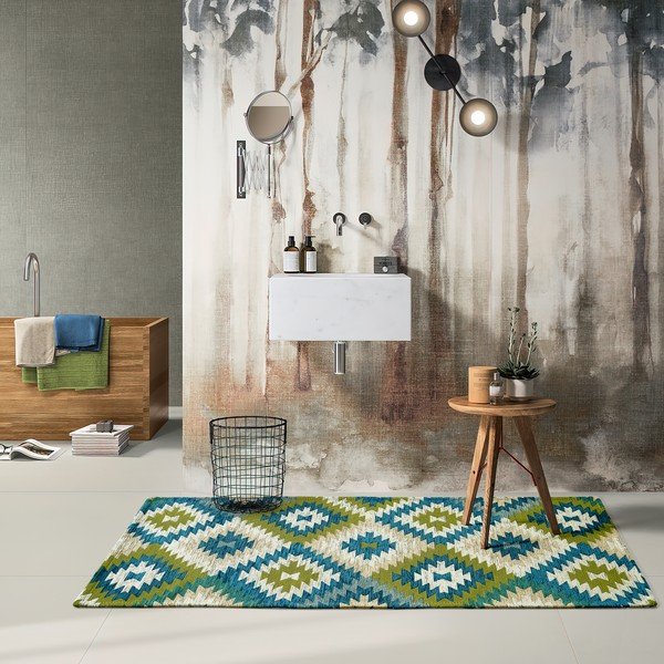 Зелено-синя пътека подходяща за пране 55x190 cm Avana Oasi – Floorita-image-1
