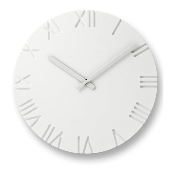 Bílé nástěnné hodiny s římskými číslicemi Lemnos Clock Carved, ⌀ 30,5 cm