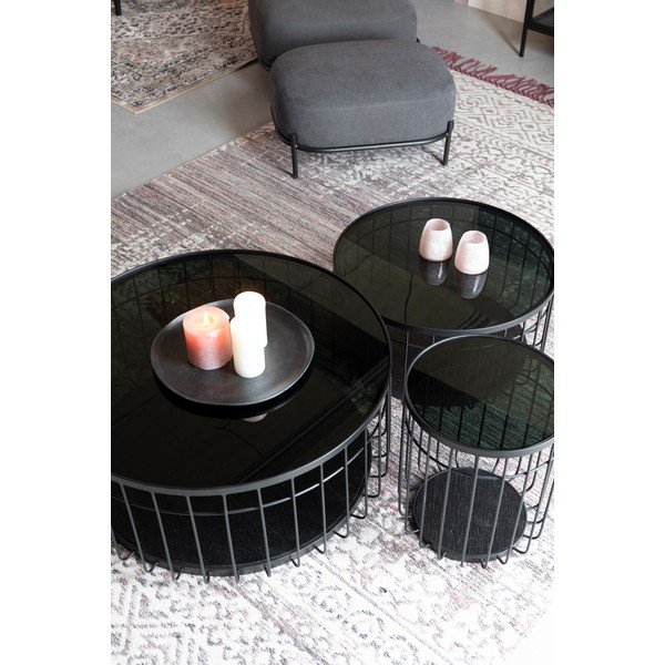 Черна кръгла масичка за кафе със стъклен плот 80x80 cm Lance – White Label-image-3