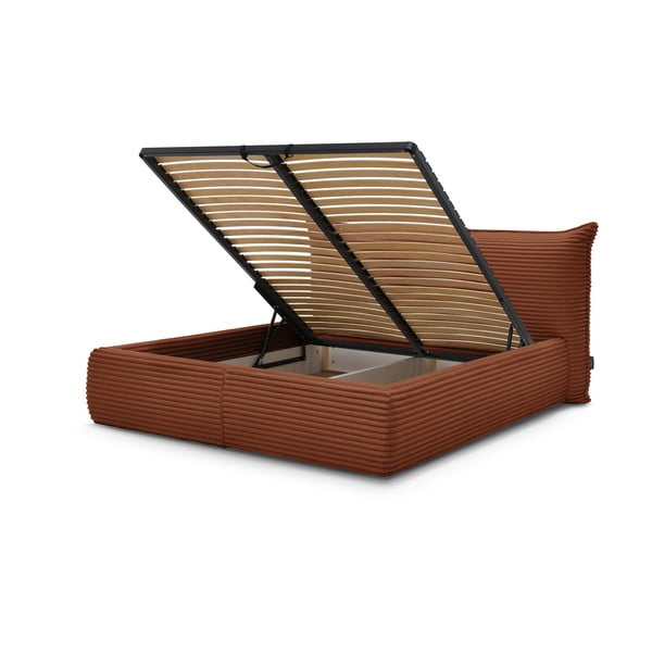 Двойно тапицирано легло с място за съхранение с включена подматрачна рамка в тухлен цвят 160x200 cm Jade – Bobochic Paris-image-3