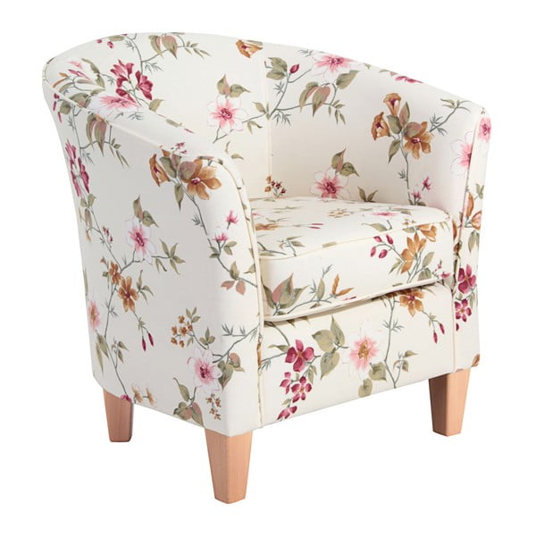 Кремаво бяло кресло с цветя и светлокафяви крака Livia - Max Winzer