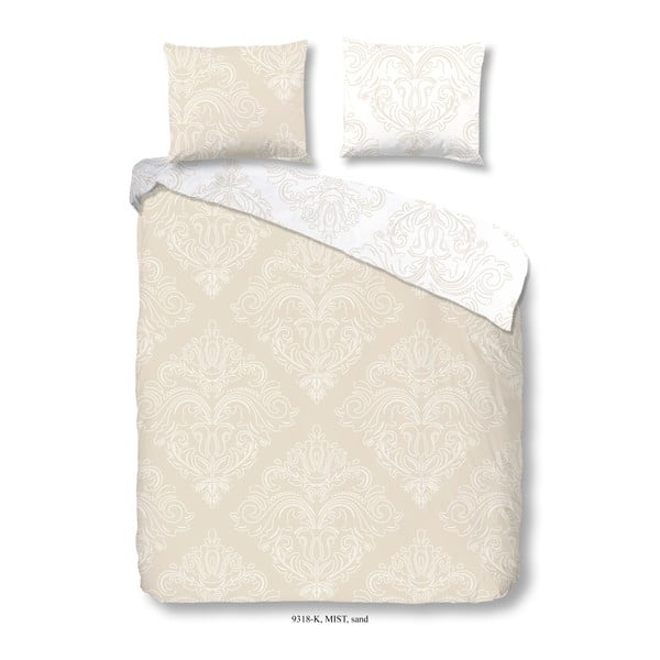 Пясъчнобежов памучен чаршаф за двойно легло Muller Textiels Mist, 200 x 200 cm - Descanso