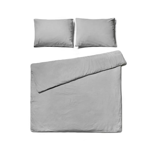 Светлосиво спално бельо за двойно легло от измит памук , 160 x 200 cm - Bonami Selection