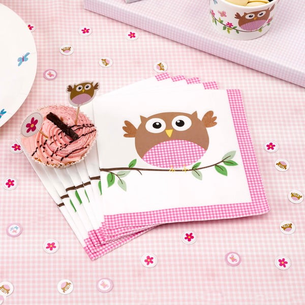 Комплект от 20 хартиени салфетки Little Owls Pink - Neviti