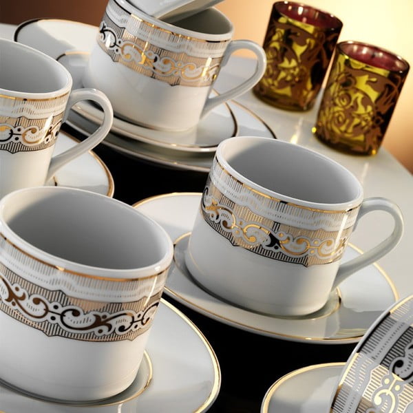 Комплект от 6 порцеланови чаши и чинийки Kutahya Pray Lina, 50 ml - Kütahya Porselen