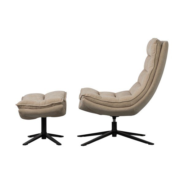 Въртящ се шенилов фотьойл с табуретка в естествен цвят Kube – WOOOD-image-2