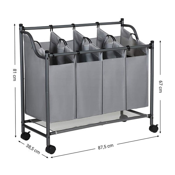Сива кошница с колела и 4 сегмента за пране - Songmics-image-2