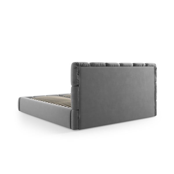 Сиво тапицирано кадифено двойно легло с място за съхранение с включена подматрачна рамка 140x200 cm Bellis – Micadoni -image-4