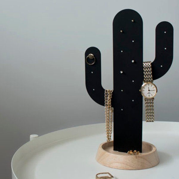 Черна стойка за бижута &CO Cactus - Qualy-image-1