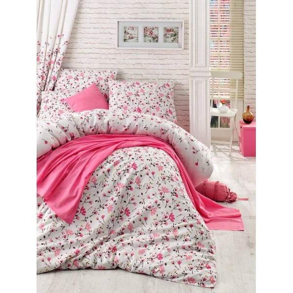 Sada přehozu přes postel, prostěradla a povlaku Flomar Pink, 160x235 cm