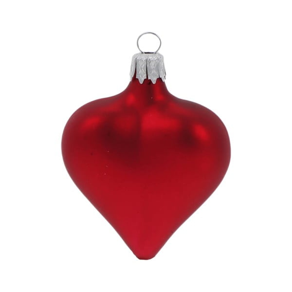 Комплект от 4 червени стъклени коледни орнамента с форма на сърце - Ego Dekor