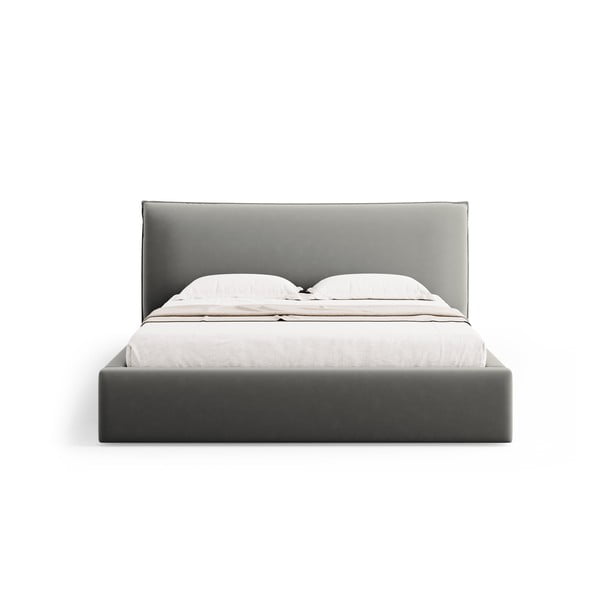 Сиво двойно тапицирано легло  с място за съхранение с включена подматрачна рамка 160x200 cm Elio – Milo Casa-image-3