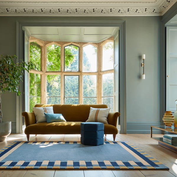 Син ръчно изработен вълнен килим 120x170 cm Kai Wool Border – Flair Rugs-image-1