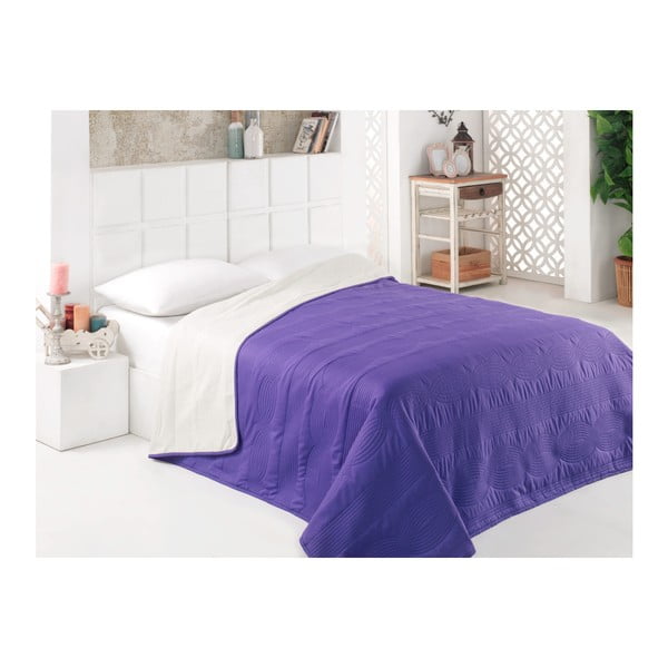 Лилаво-бяла двустранна покривка за легло от микрофибър, 200 x 220 cm - Kate Louise