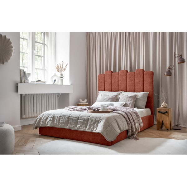 Тапицирано двойно легло с място за съхранение и решетка 160x200 cm в тухлен цвят Dreamy Aurora - Miuform-image-2