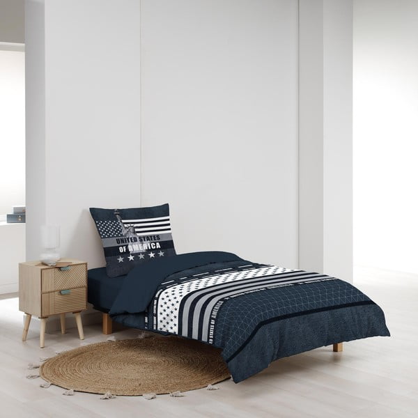 Тъмносиньо единично  памучно спално бельо 140x200 cm States – douceur d'intérieur-image-2