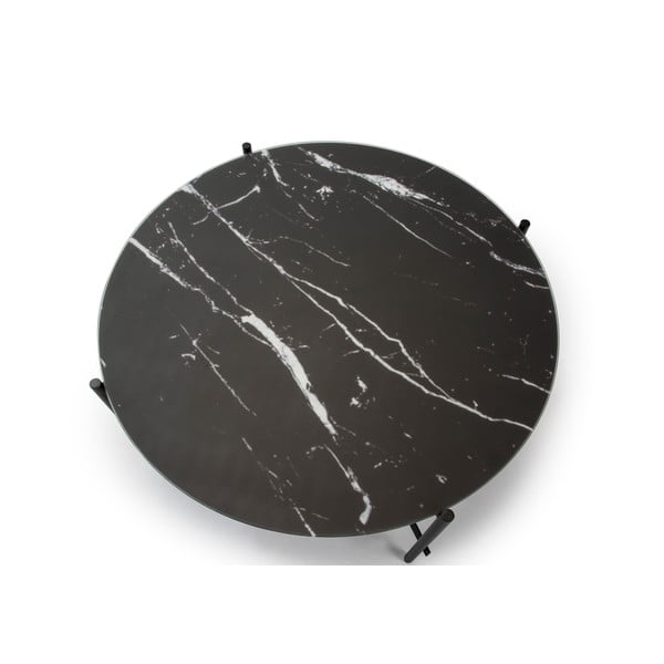 Черна масичка за кафе със стъклен плот в мраморен декор , ø 84 cm Kendall - Marckeric-image-3