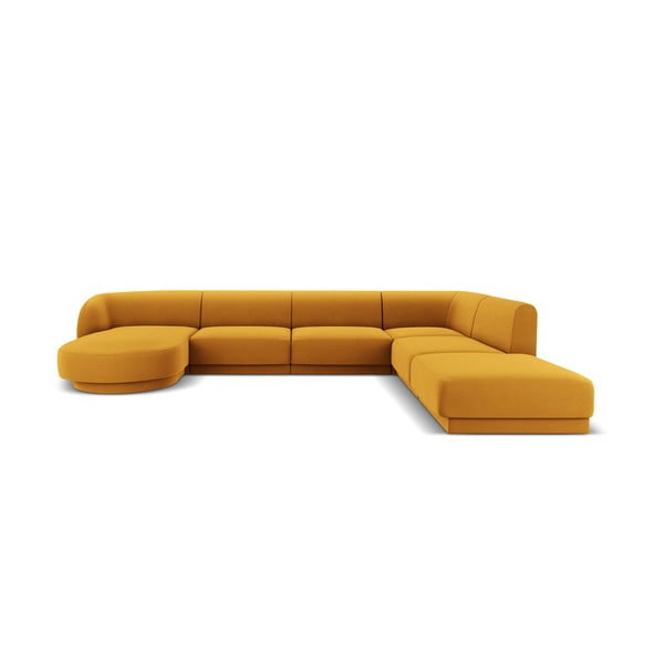 Ъглов диван от кадифе в цвят горчица (десен ъгъл/U) Miley - Micadoni Home