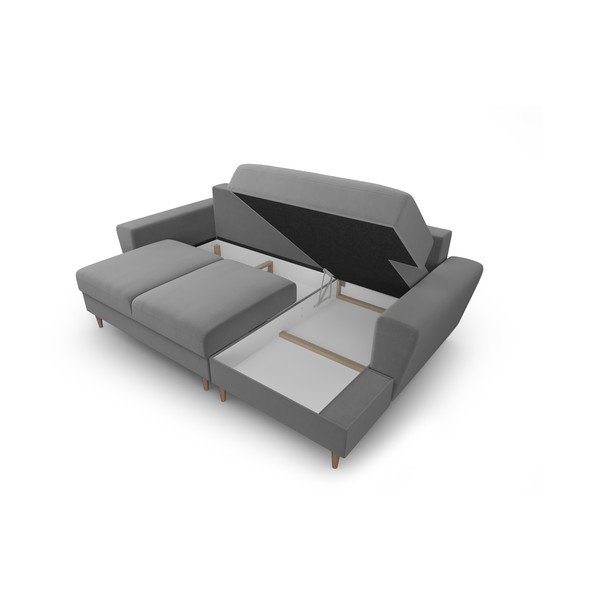 Светлосив кадифен разтегателен ъглов диван с място за съхранение (десен ъгъл) Kyoto – Cosmopolitan Design-image-3