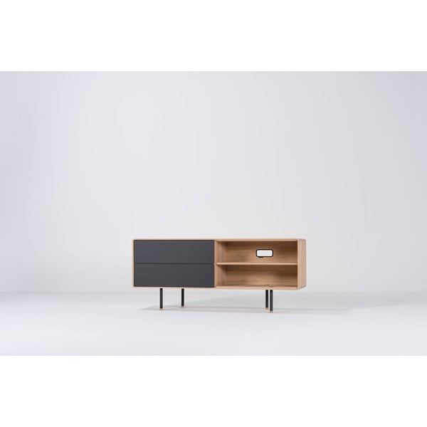 Черна/естествена маса за телевизор от масивен дъб 150x64 cm Fina – Gazzda-image-4