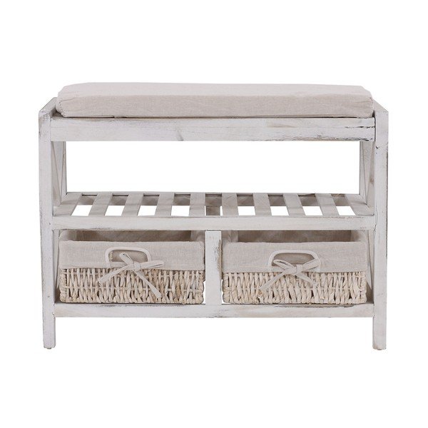 Bílý dřevěný botník s lavicí Mendler Shabby-image-2