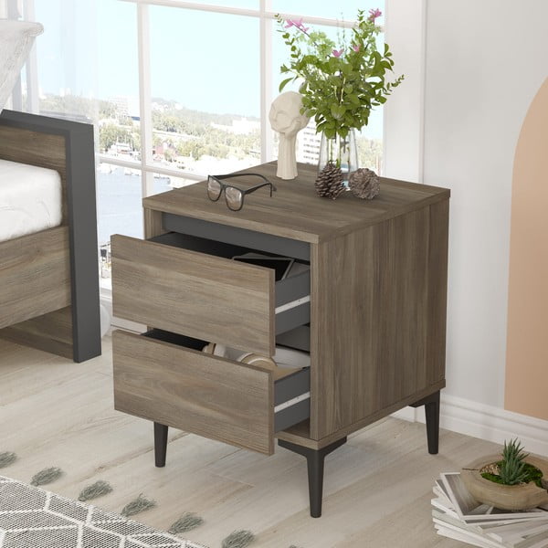 Кафяво нощно шкафче Elegance - Kalune Design-image-3