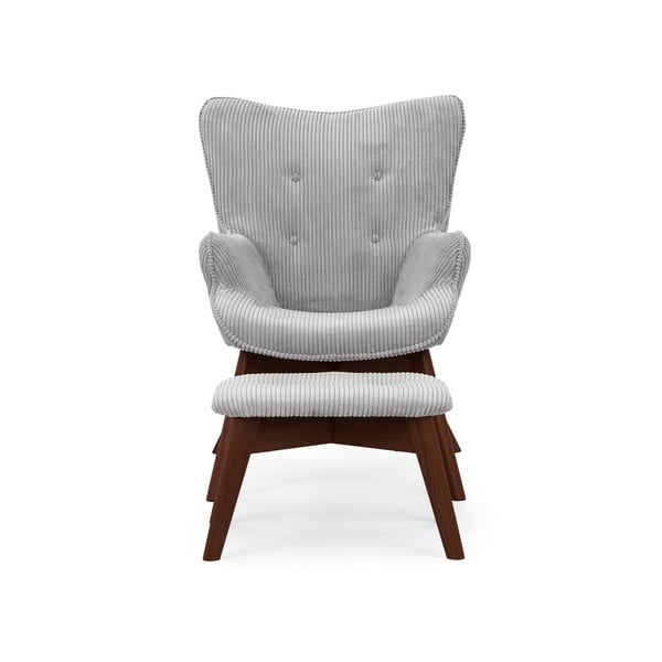 Сив фотьойл с табуретка от рипсено кадифе Niko – Ropez-image-3