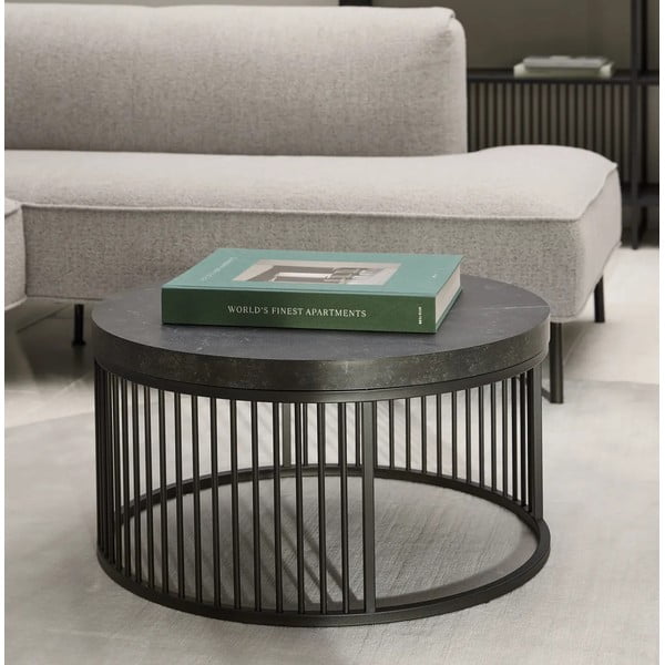 Черна кръгла масичка за кафе с плот от имитация на мрамор ø 65 cm Strington – Actona-image-1