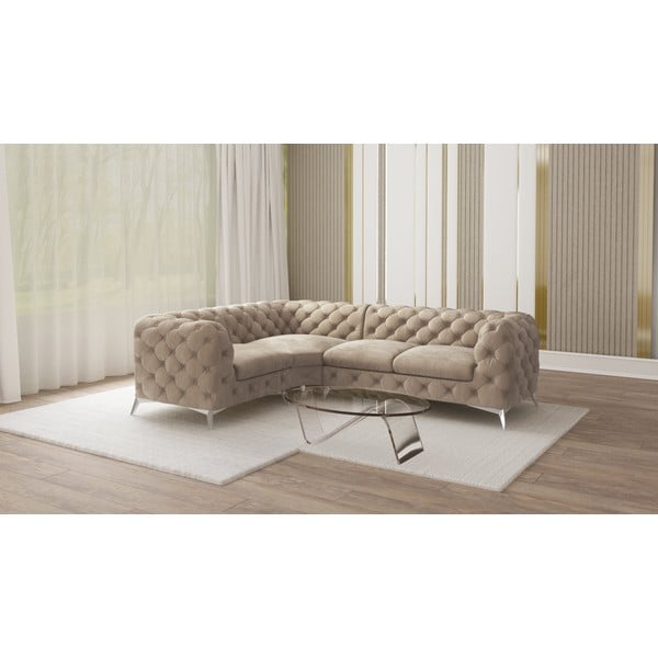 Сиво-бежов кадифен ъглов диван (ляв ъгъл/L форма) Chelsea – Ropez-image-1