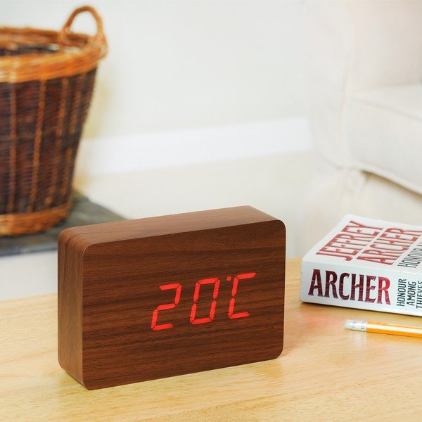 Hnědý budík s červeným LED displejem Gingko Brick Click Clock-image-4