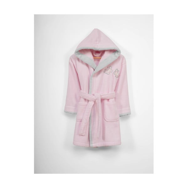 Детски розов памучен халат с качулка Kelebek, 3-6 години - Unknown