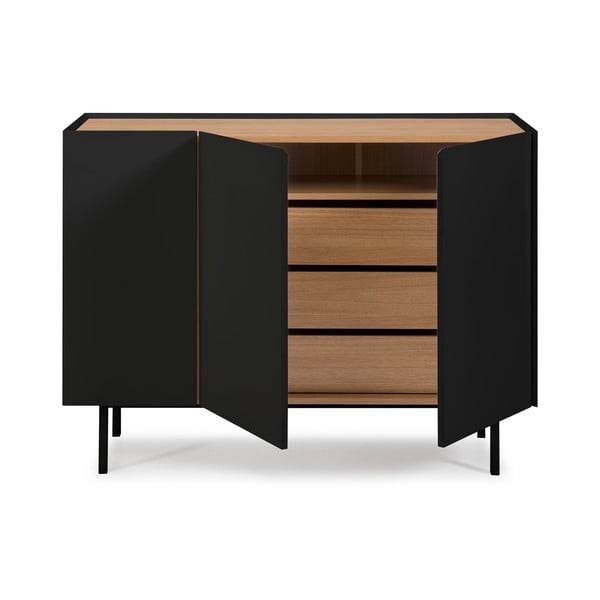 Черен/естествен нисък скрин от декор от дъб  110x85 cm Arista – Teulat-image-3