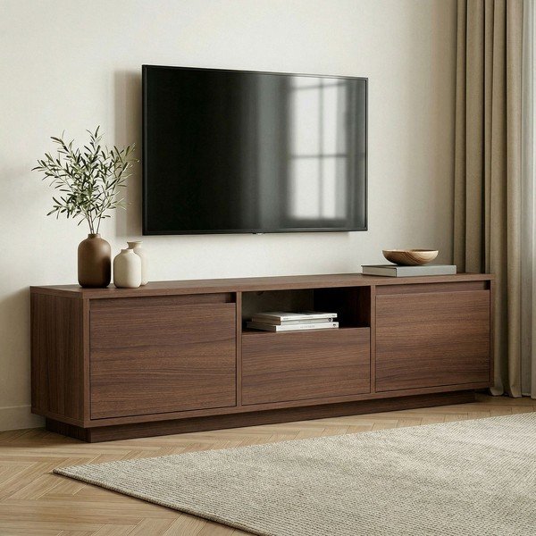 Маса за телевизор от декор от орех в тъмно естествен цвят 160x42x30 cm Sentinel – Kalune Design-image-1