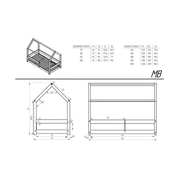 Детско легло от борова дървесина 120x200 cm Mila MB - Adeko-image-3