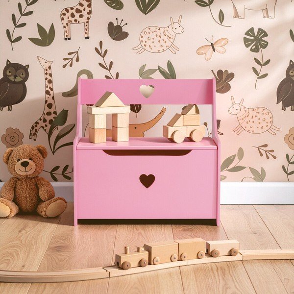 Розово детско шкафче с пейка 60x62x34 cm Pink Heart – Premier Housewares-image-3