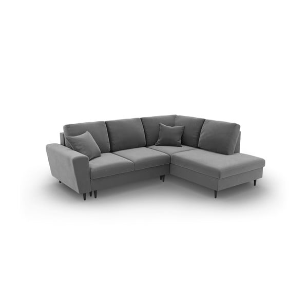 Светлосив кадифен разтегателен ъглов диван с място за съхранение (десен ъгъл/L форма) Kyoto – Cosmopolitan Design-image-1