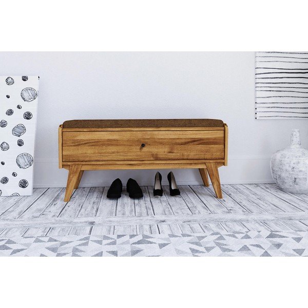 Пейка с място за съхранение от дъбова дървесина с оранжева седалка Retro - The Beds-image-3