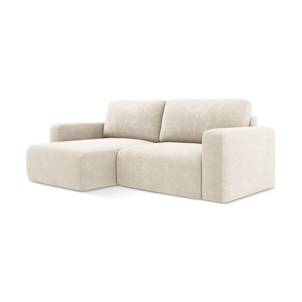 Кремав шенилов сгъваем/с място за съхранение ъглов диван (ляв ъгъл) Kona – Makamii-image-2