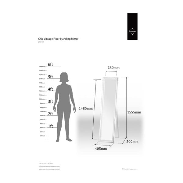 Подово огледало с дървена рамка 40x160 cm Chic - Premier Housewares-image-2