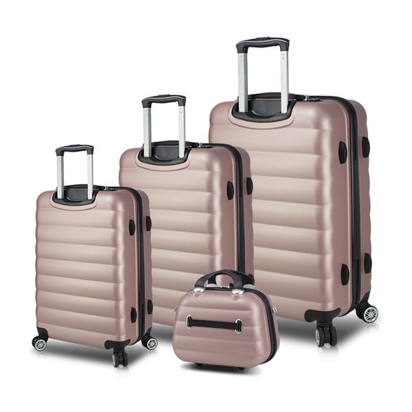 Комплект от 3 розови пътнически куфара на колелца с USB портове и куфар за носене Моят пътнически комплект Valice RESSO - Myvalice
