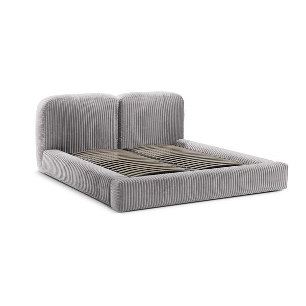 Светлосиво тапицирано двойно легло с място за съхранение и включена подматрачна рамка 160x200 cm Martina – Micadoni -image-3