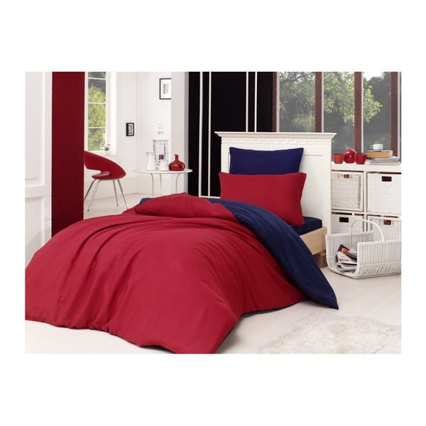 Червено спално бельо с чаршаф за единично легло Reterro Rojo, 160 x 220 cm - Mijolnir