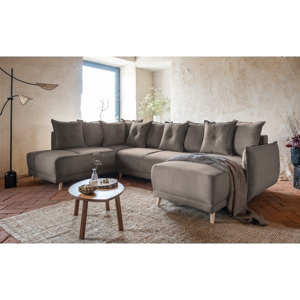 Светлокафяв ъглов диван от велур (ляв ъгъл/U-образна форма) Lazy Lukka - Miuform-image-4