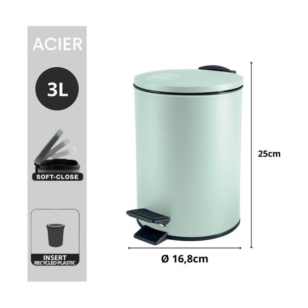 Стоманено кошче за боклук с педал в цвят мента 3 l   Adelar – Spirella-image-3