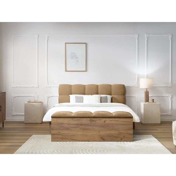 Бежово двойно тапицирано легло с включена подматрачна рамка 140x190 cm Kumo – Bobochic Paris-image-2