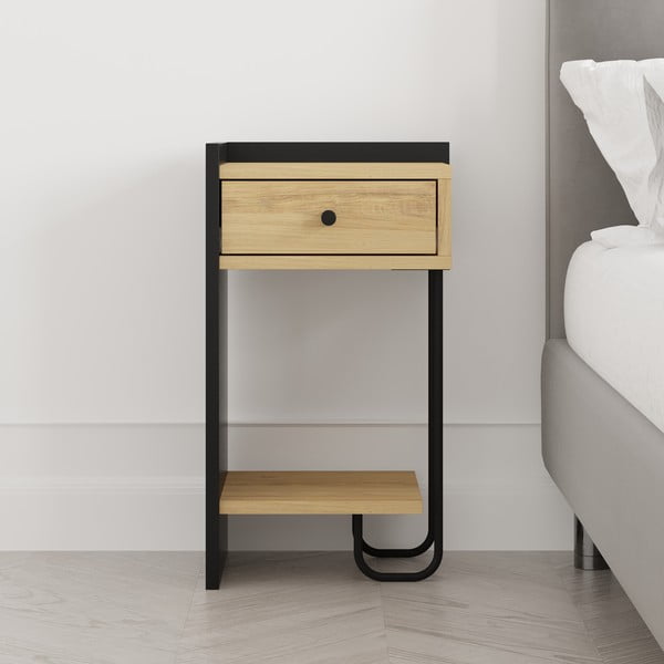 Нощно шкафче с рафтове от черен/естествен дъб Mercure - Marckeric-image-4