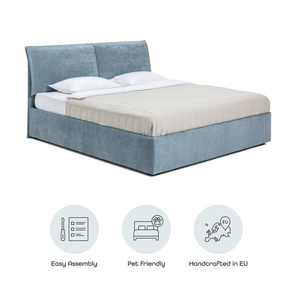 Синьо  тапицирано двойно легло с място за съхранение и включена подматрачна рамка 160x200 cm Thessa Pillow – Bonami Selection-image-4